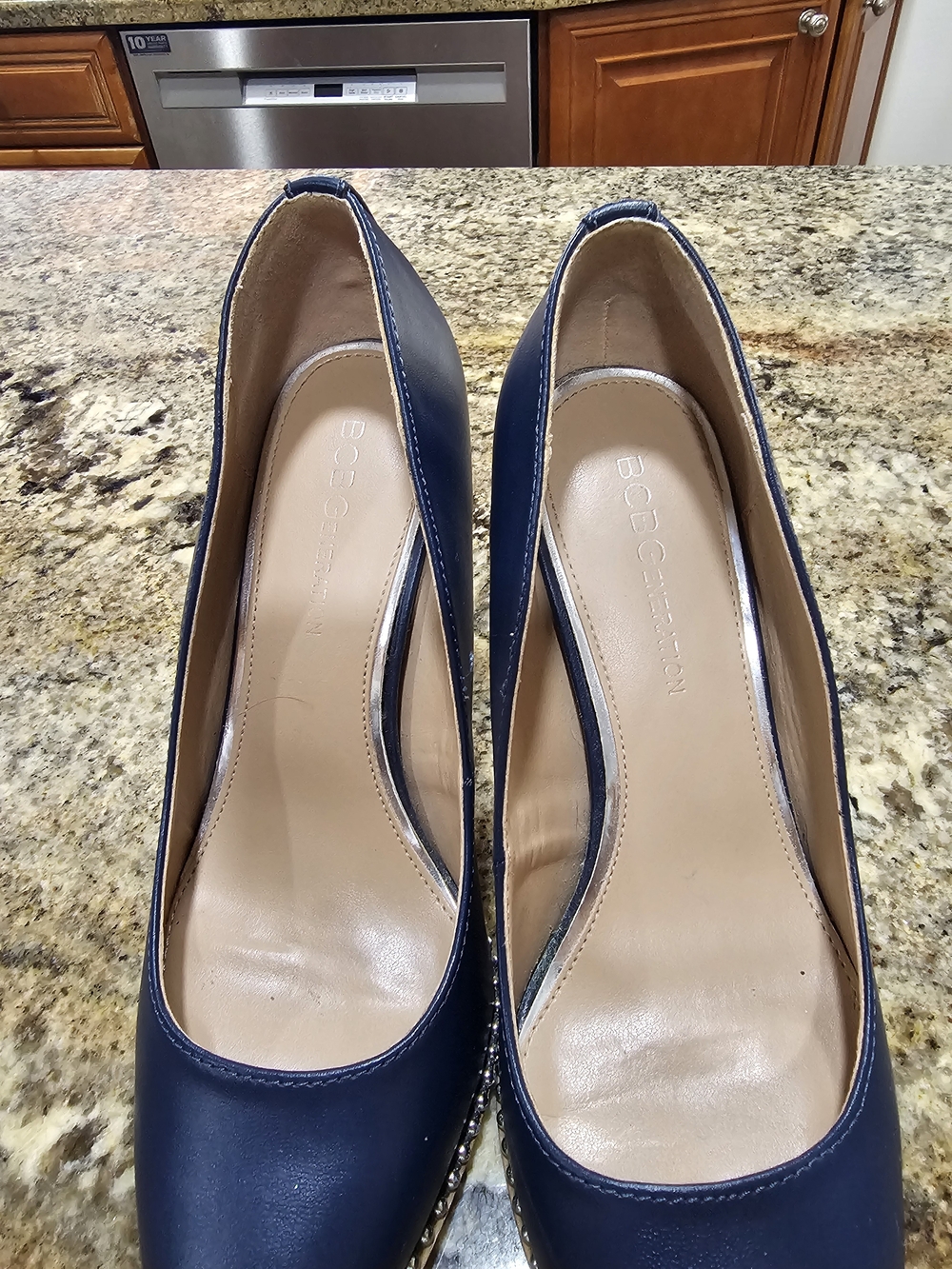 BCBGeneration Navy Pointed Toe Stud-Trim Pump Size 7, 4"heels - Picture 4 of 12